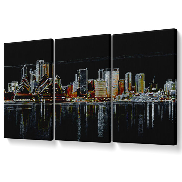 Ivy Bronx Sydney Skyline Opera House Psychedelic Canvas 3 Panel Set ...