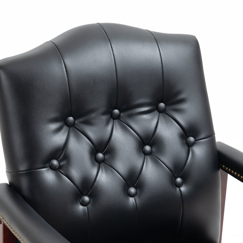 Fauteuil de direction capitonné en similicuir l 24 po avec garniture cloutée, Black
