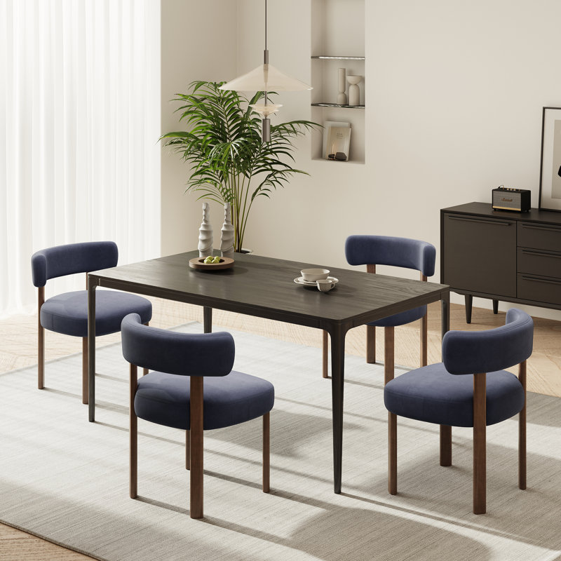 Upholstered Solid Wood Dining Chair Side Chair, Blue
