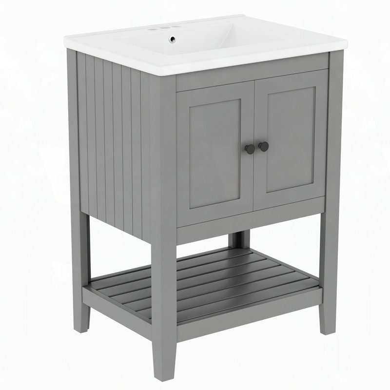 Meuble-lavabo en bois massif, Gris