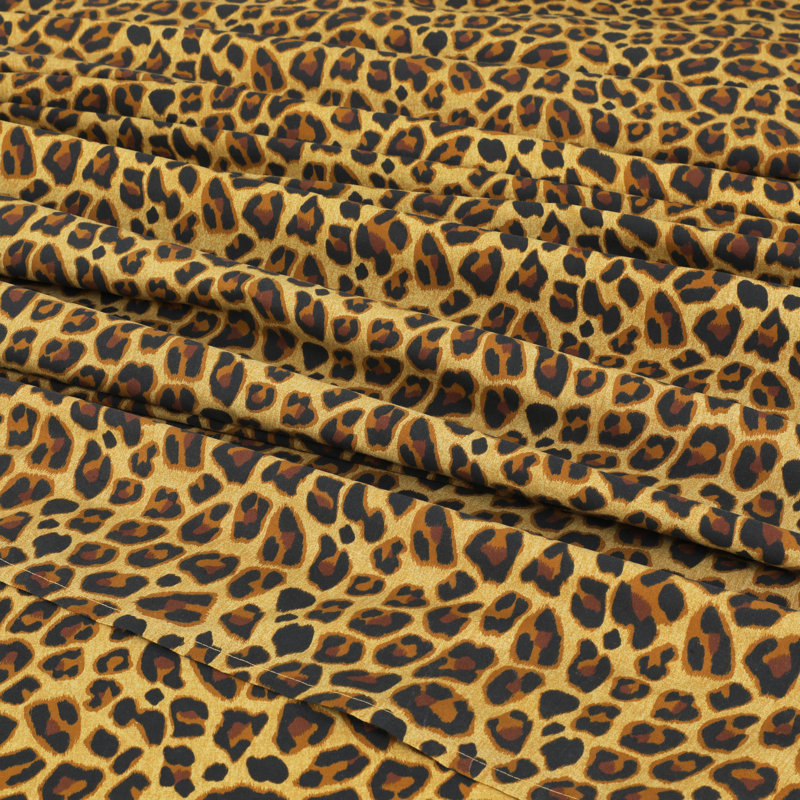 100% Cotton Queen Size Bed Sheets Set with Deep Pockets, Cozy Percale sheets with Elastic Fitted Sheet 4 Piece Bedding and Pillowcase set, Leopard Brown