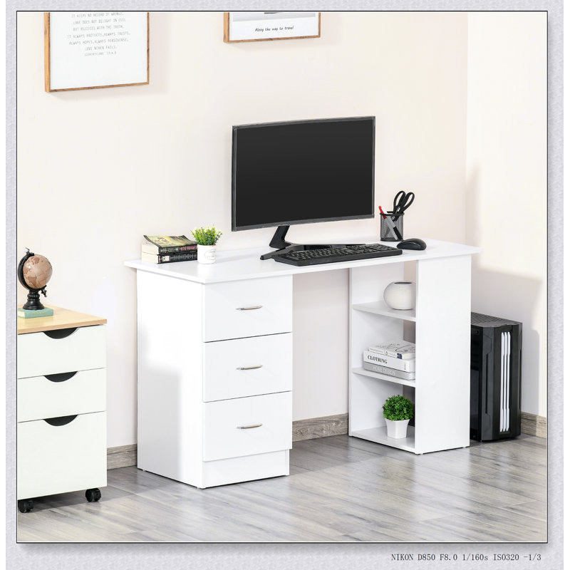 47" Modern Home Office Computer Desk Bookcase Combo Writing Table Workstation with 3 Drawer
