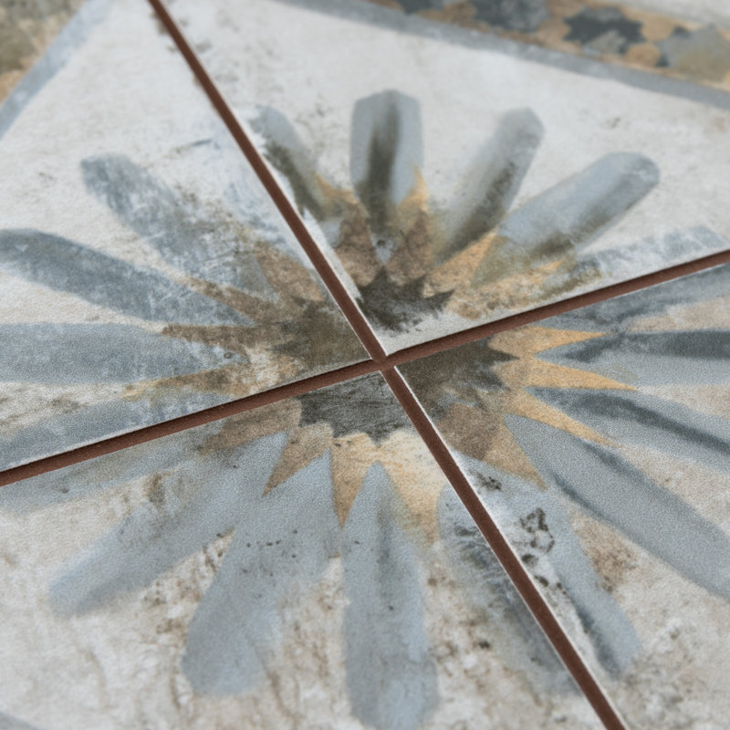 Harmonia 13" x 13" Ceramic Patterned Wall & Floor Tile, Blue/Gray/Ivory