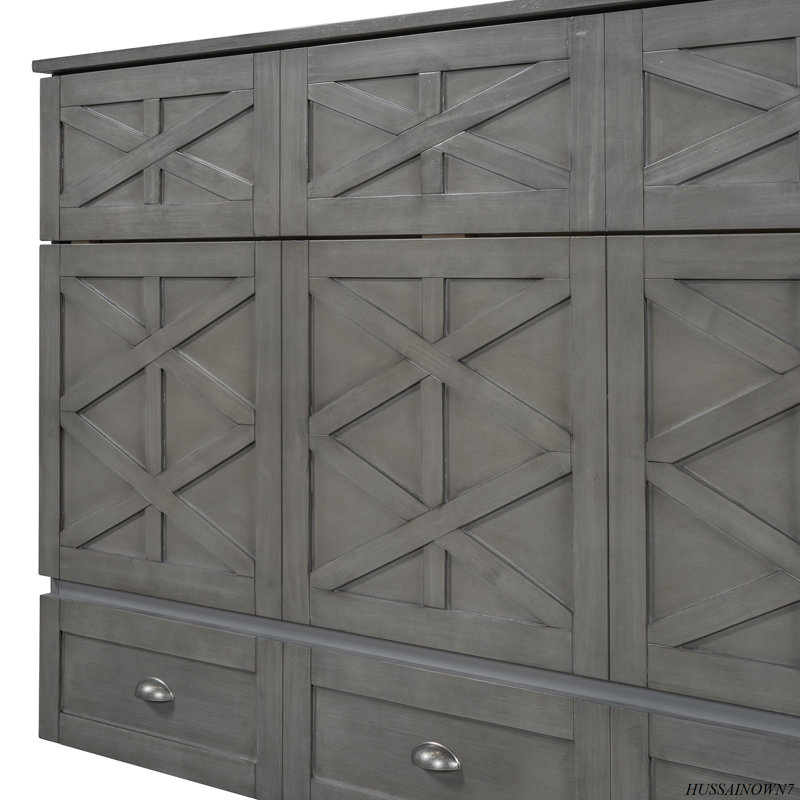 Murphy Bed With Large Drawers, Gray, Queen