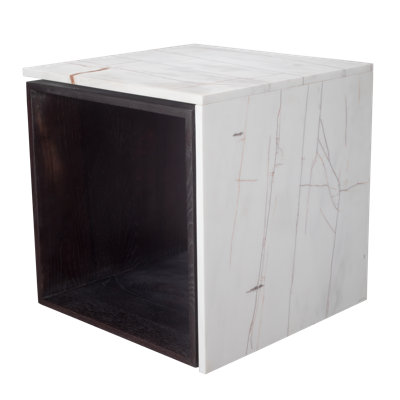 Authentic Italian Marble with Natural Oak Wood Occasional Table / Night Stand