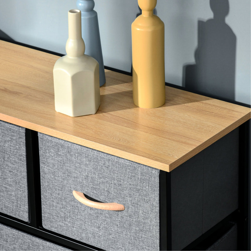 Commode de rangement 9 tiroirs pour chambre à coucher: commode chêne et gris. Spacieux, pliable, stable avec structure en acier et tiroirs de commode à surface en bois: pour la chambre à coucher. Vaste espace, fabrication sécuritaire