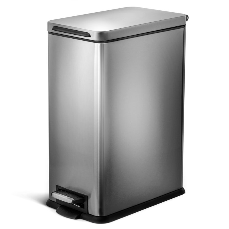 Poubelle de cuisine mince en acier inoxydable avec pédale et couvercle à fermeture en douceur 8 gallons Home Zone Living