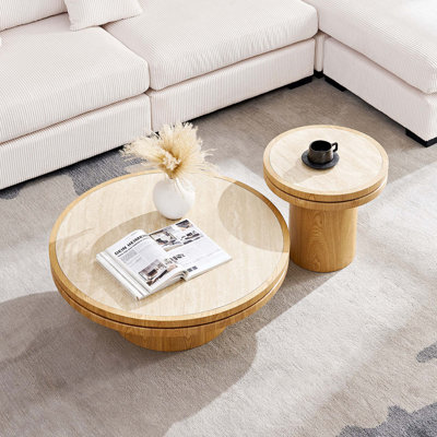 Ensemble de tables basses rondes en bois (ensemble de 2)