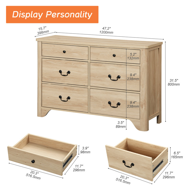 Commode 6 tiroirs Haikey, Chêne