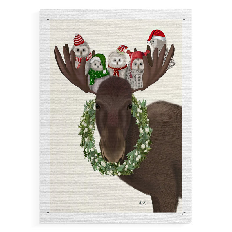 Orignaux de Noël et hiboux de Noël - impression sur toile seulement - non encadrée, H 18 po x l 12 po