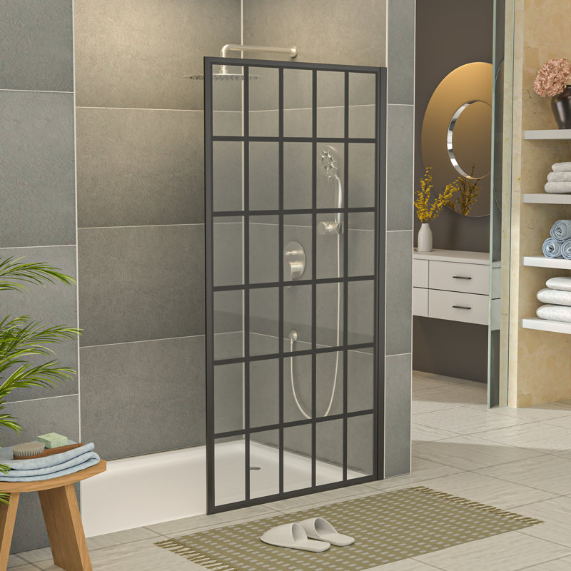 38" W x 72" H Frameless Single Fixed 5/16"(8 MM) Thick Pattern Tempered Glass Shower Door Panel, 72" H x 38" W x 0.32" D