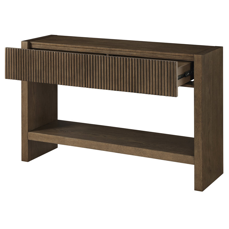 Manzanita 48" Wide Rectangular Solid Wood Fluted Console Table in Brown Oak, 30" H x 48" W x 14" D, Brown Oak