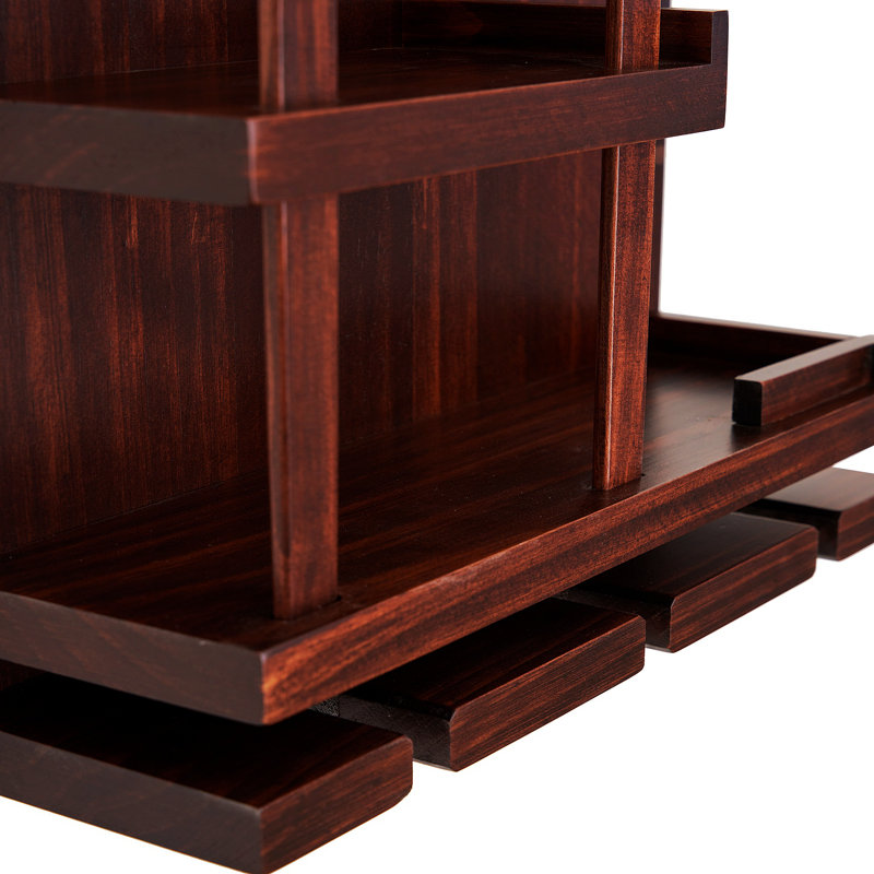 Maybrie 4 Bottle Solid Wood Wine Bottle & Glass Rack, Walnut