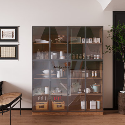 2-piece Display Cabinet With Glass Doors And Lights, Large Modern Storage Cabinet With 5-tier Shelves, Trophy Case For Collectibles For Living Room Ho by Ivy Bronx