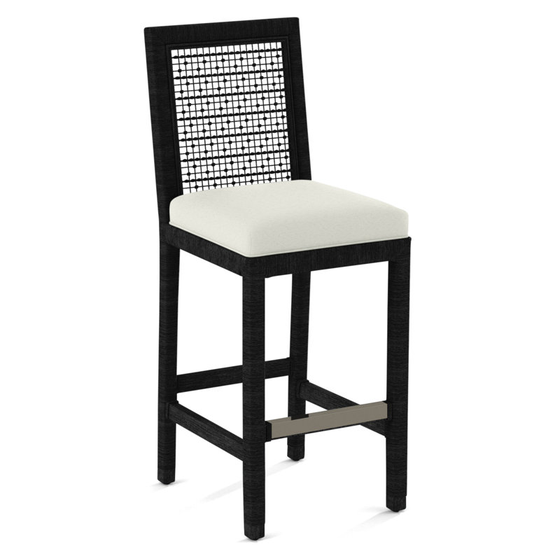 Pine Isle Upholstered Stool, Black, White Performance Fabric