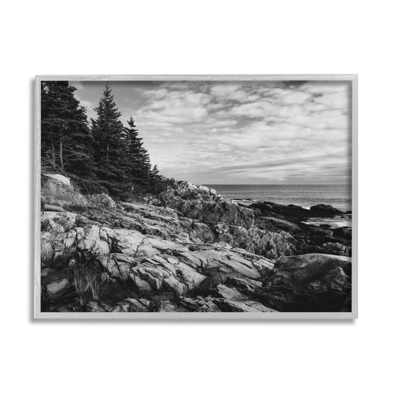 Océan rocheux, côte nuageuse, monochrome, nature, L 11 po x H 14 po, Estampe numérique Farmhouse