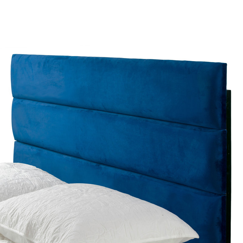 Hugley Upholstered Standard Bed, Navy Velvet, Queen