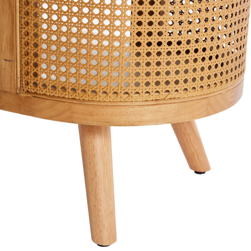 Banc de rangement en rotin avec siège rembourré Boho, Bois naturel