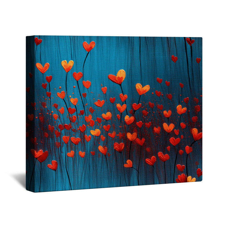 «Heart Flowers» sur toile tendue avec châssis - Décoration murale florale en plusieurs tailles, 11 x 14 pouces