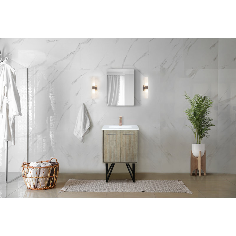 Lancy 24 in W x 20 in D Single Bath Vanity Mirror and Faucet Set, White Cultured Marble