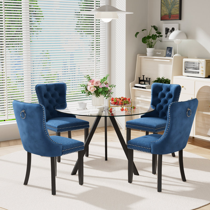 5-Piece Pedestal Dining Set, Blue, 30" H x 39" W x 39" D