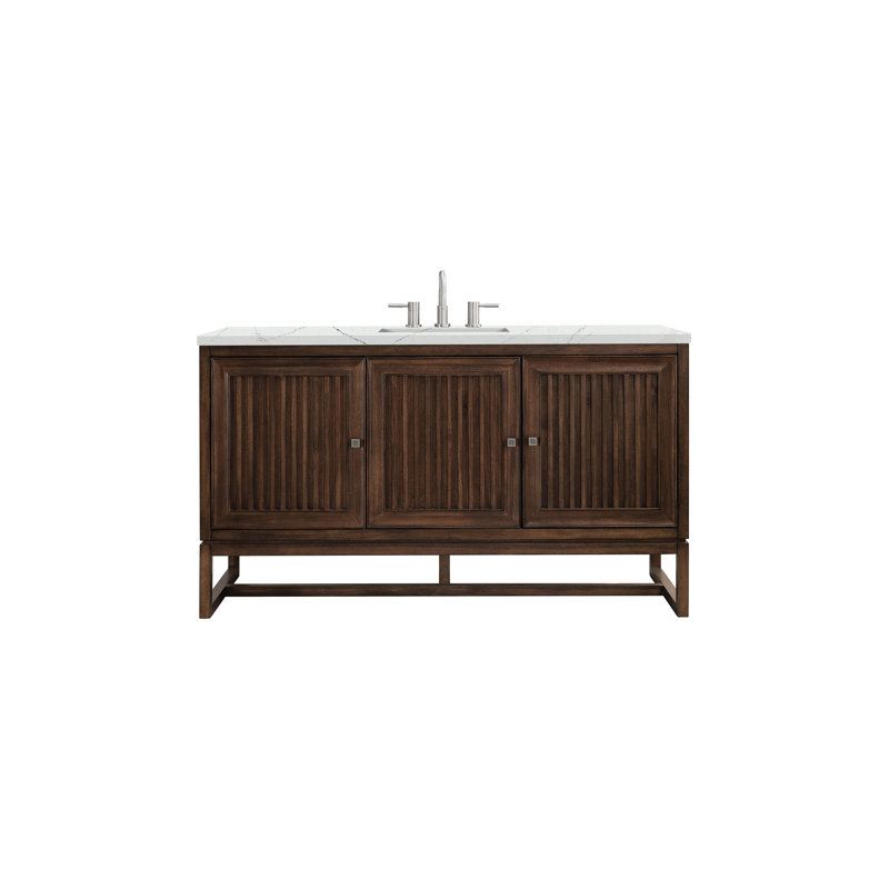 Athens 60'' W Single Vanity, Glossy White, Ethereal Noctis, 8" Widespread