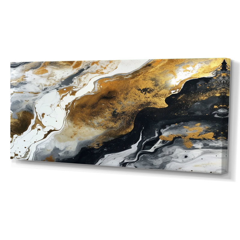 Or noir veines de couleur I - impressions abstraites d'art mural, Toile tendue, H 28 po x l 60 po x P 1,5 po