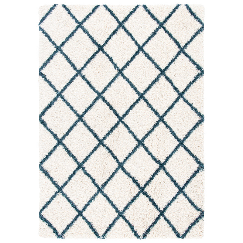 Tapis géométrique ivoire / bleu ardoise Feltner, Rectangle 4 pi x 6 pi