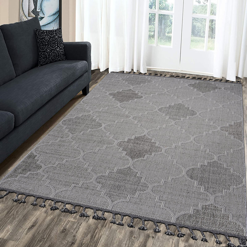 Naar Guros Area Rugs, White/Grey/Trellis Accent Power Loom Machine -Crafted Rug, Rectangle 4' x 6'2" 