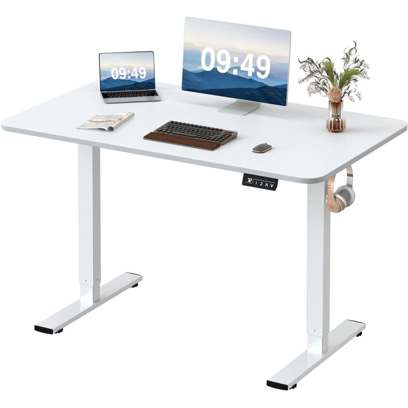 Height Adjustable Rectangular Standing Desk, White, 118cm H x 100cm W 60cm D, White