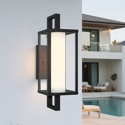 Grande lanterne murale noire imperméable avec verre opale givré 18,5 po Alvime