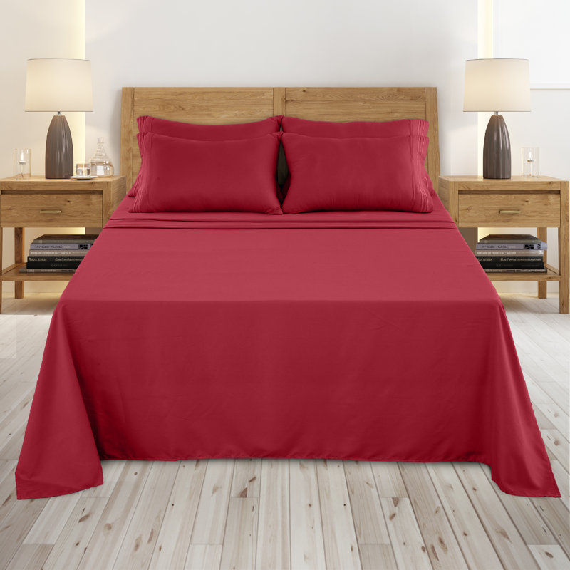 Ensemble de literie en microfibre 1800 Series, Ensemble de drap pour lit double avec deux taies d, Bourgogne