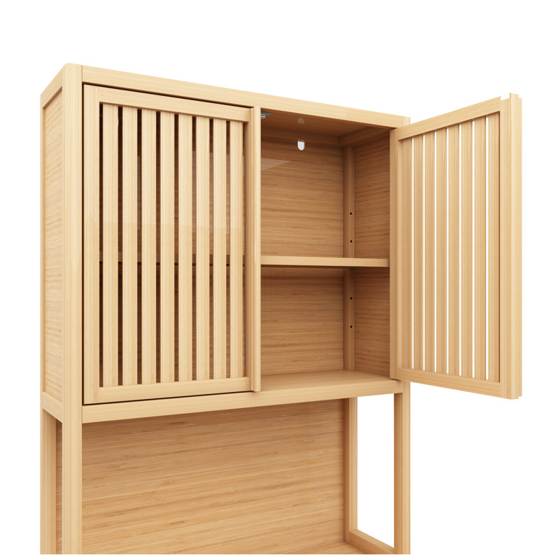 72-foot-tall, wood-coloured, double-door bamboo high-capacity storage cabinet for main living spaces such as dining rooms, bedrooms, and living rooms