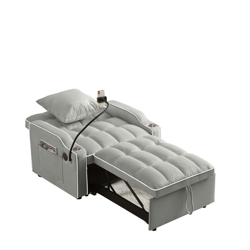 Canapé-lit convertible 3-en-1 Cahir, Velours rose