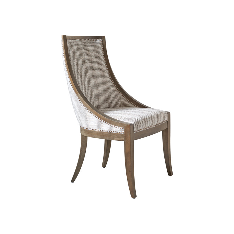 Chamberlain Upholstered Back Side Chair, Harbor Gray, Ivory/Tan Rayon Blend, Old Brass