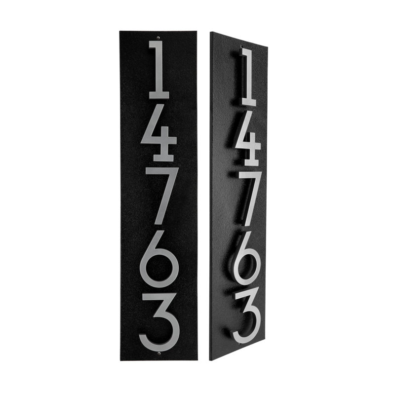 Floating Stand-Off 5-Number Vertical Sign, Black /W/ Silver Modern Font Numbers, Yes
