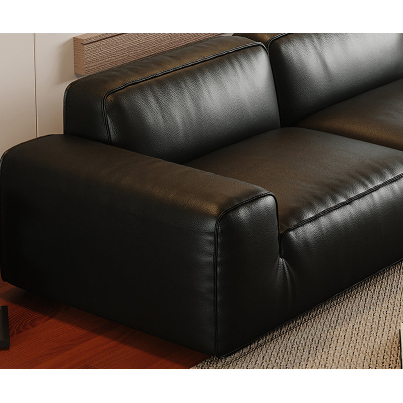 Canapé modulaire noir en cuir véritable, H 29,53 po x l 110,24 po x P 43,31 po