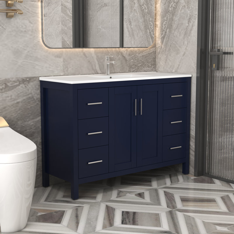 Ensemble de meuble-lavabo simple 48 po avec plateau en céramique Jakiem, Noir