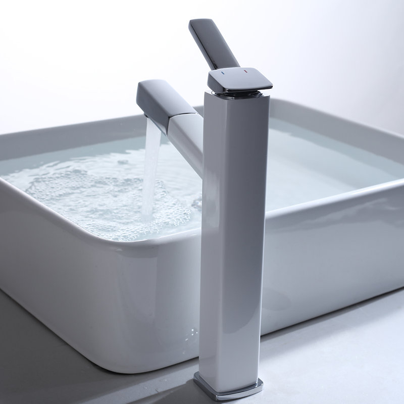 White Single Handle Bathroom Faucet With Pull-Out Sprayer, Tall, White