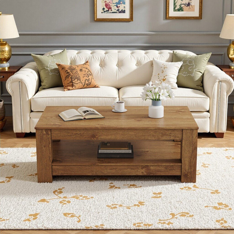 Table basse en bois naturel à double couche UnaLuz, Bois