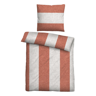 Biberna Feinbiber Bettwäsche 0006732 LÄNGSBALKEN Cotton Striped Duvet Cover with Pillowcases Included