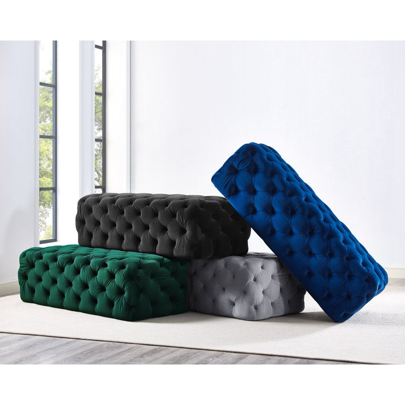 125cm Wide Velvet Tufted Rectangle Standard Ottoman, Green