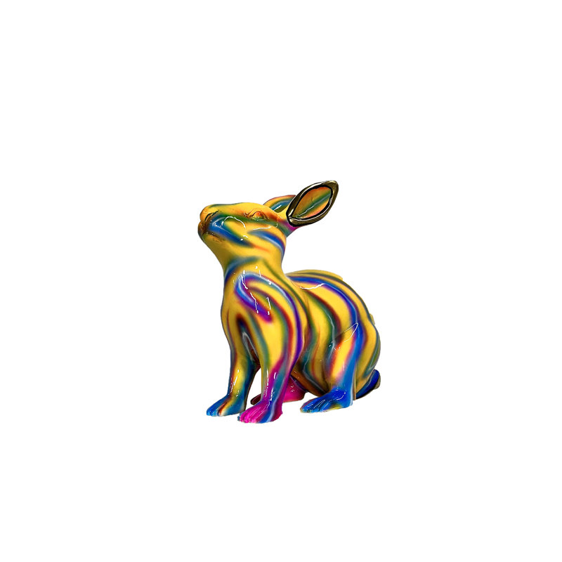 Bronze Color Splash Tie-Dye Sitting Bunny Sculpture