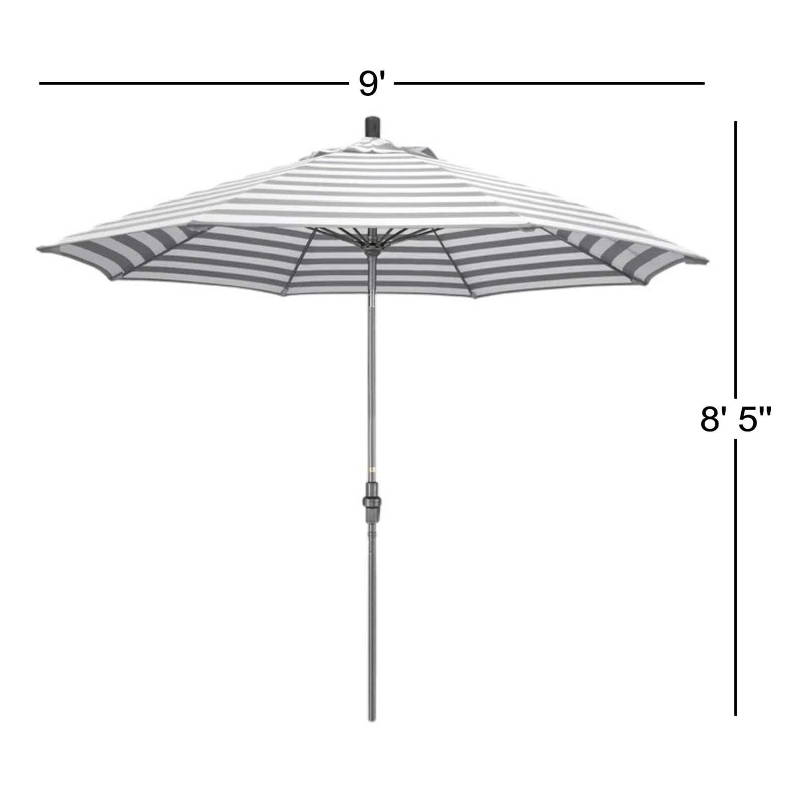 Hemenway 9' Umbrella, Gray White Cabana Stripe, Hammertone Gray