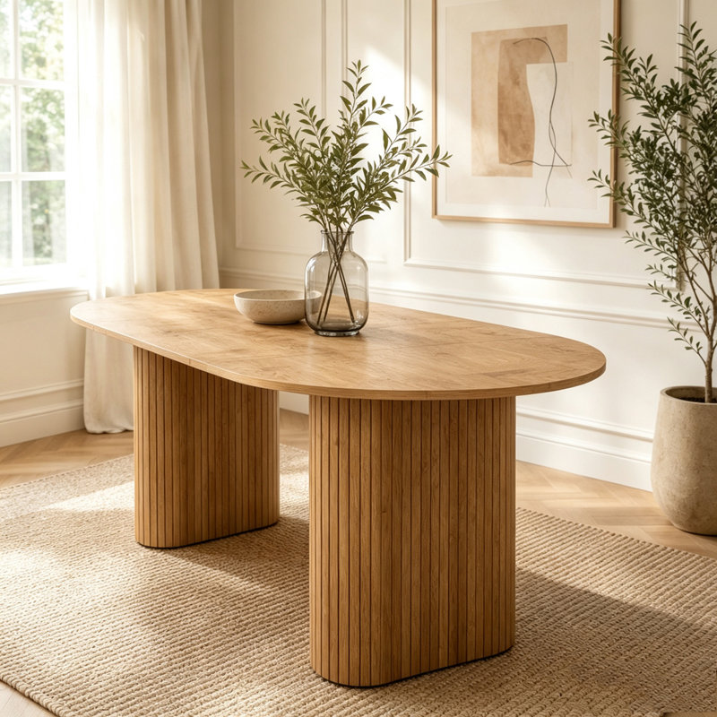 Table de salle à manger ovale pour 4-8, Beige/Light Natural