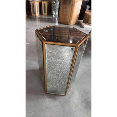 Hexagonal Mirrored Pedestal End Table
