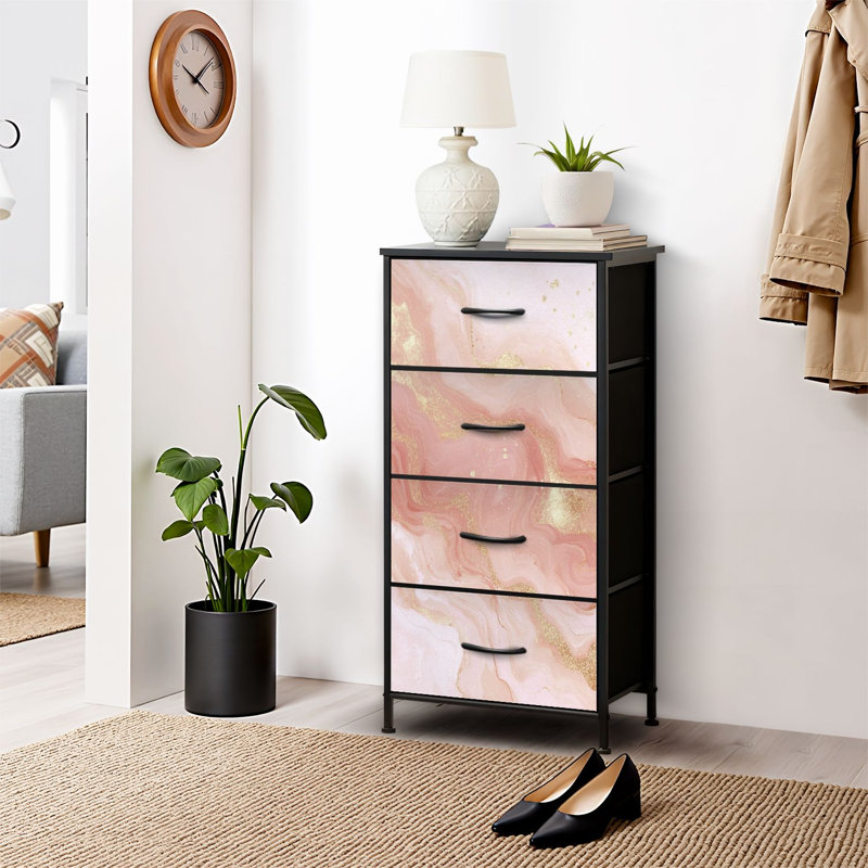 4 Drawer Dresser for Bedroom, Narrow Chest of Drawers, Wooden Top and Study Iron Frame 18"x37.5"-(WxH)
