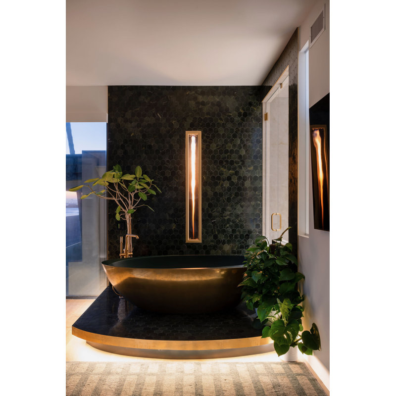 Vast Studio Aged Brass Freestanding Oval Bathtub –  Brass/Green Interior Deep Soaking Solid Surface Tub with Metallic Luxury Finish & Contemporary Spa-Inspired Design