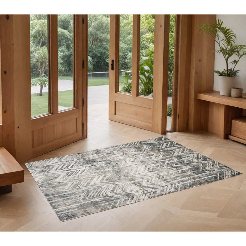 Tapis gris en viscose à motif zigzag 3 pi x 5 pi