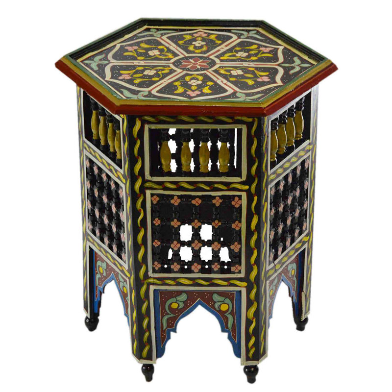 Handmade Moroccan Wood Table Moucharabi Black